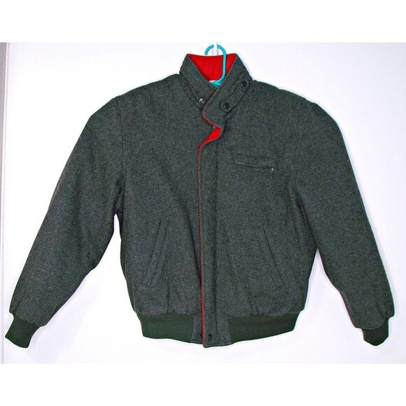 Mens Members Only Wool Coat Jacket Gray Red Trim Sherpa Lined Zip Front Sz 40 M